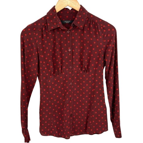MaxMara burgundy and pink silk polka dot button shirt size 4 - Picture 1 of 7